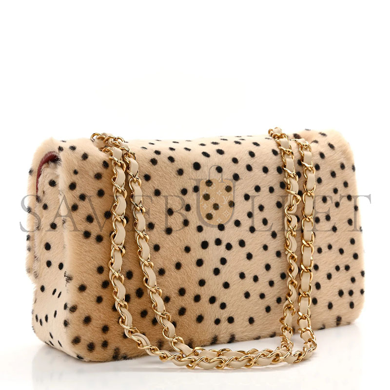 CHANEL PONY HAIR CHEETAH PRINTED CREATIVE FABRICS FLAP LIGHT BEIGE BLACK (25*15*7cm)
